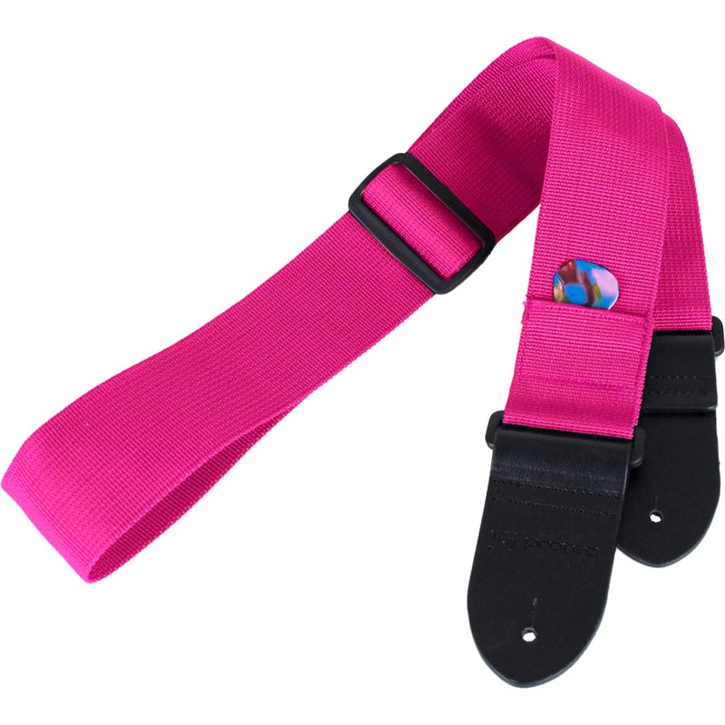 Protec Guitar Strap With Pick Pocket & Leather Ends Abdominal Support (POLYSTSB) Strawberry Regular - Image 1